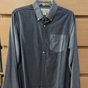 colorblock blue button down shirt